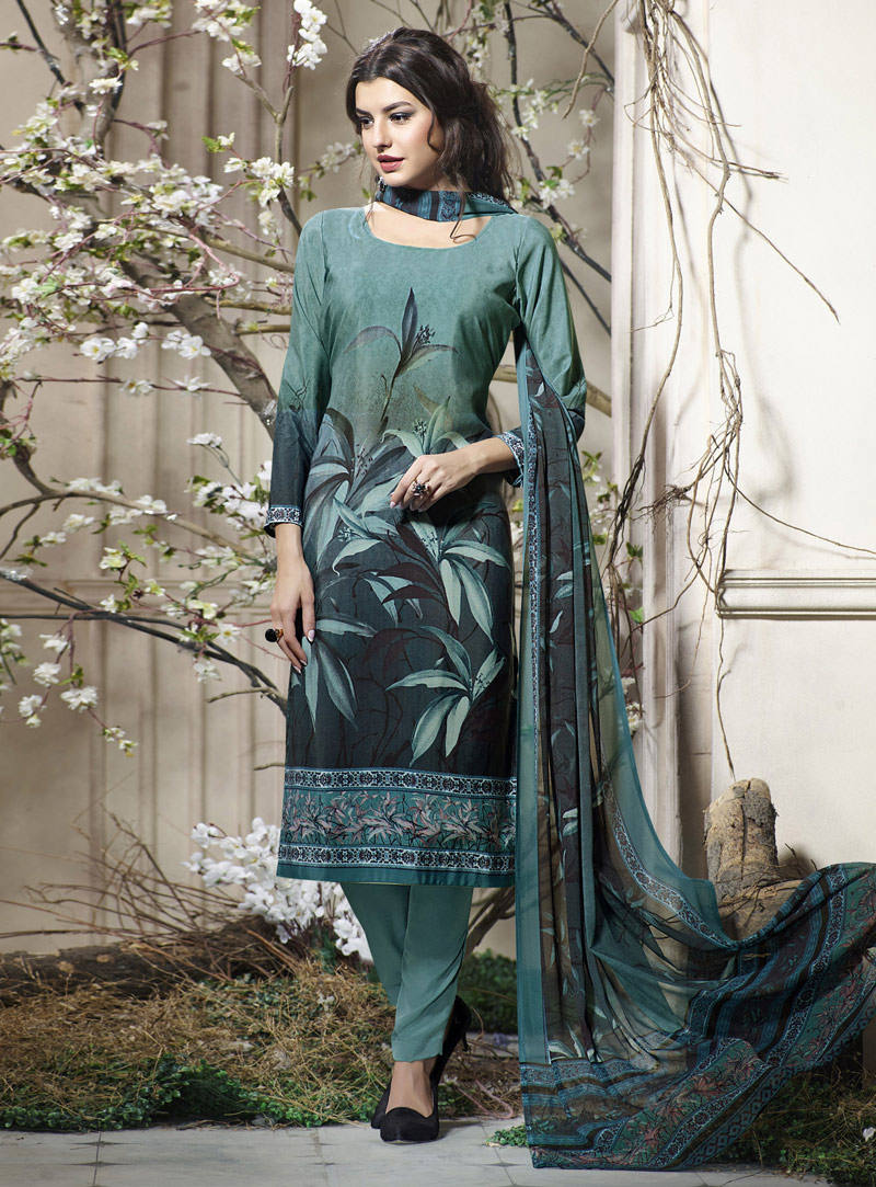 Teal Crepe Pakistani Style Suit 126634