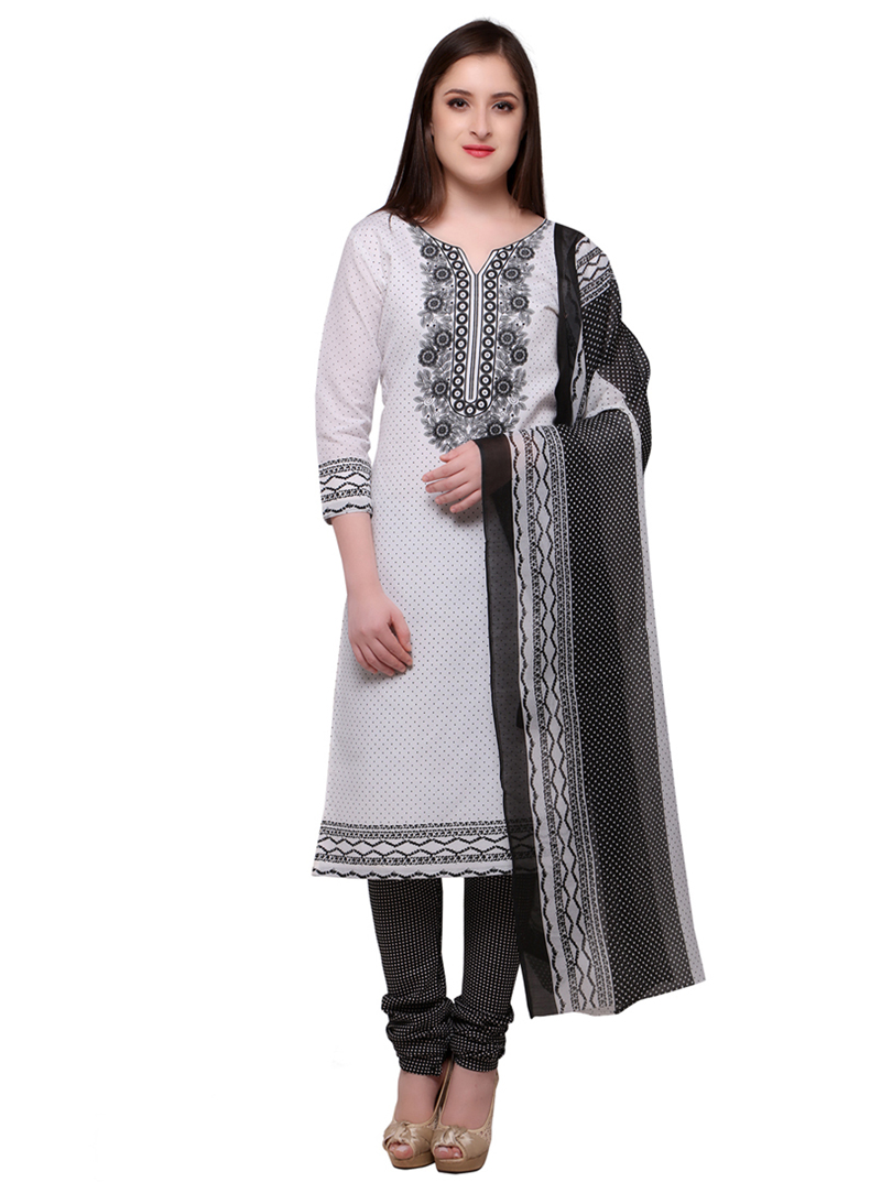 White Cotton Churidar Salwar Suit 126816