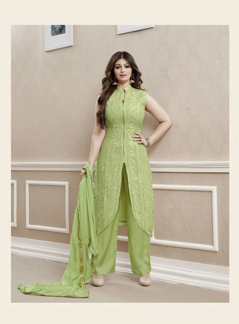 Ayesha Takia Green Faux Georgette Pakistani Style Suit 74467