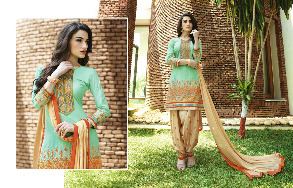Sea Green Cotton Punjabi Suit 48416