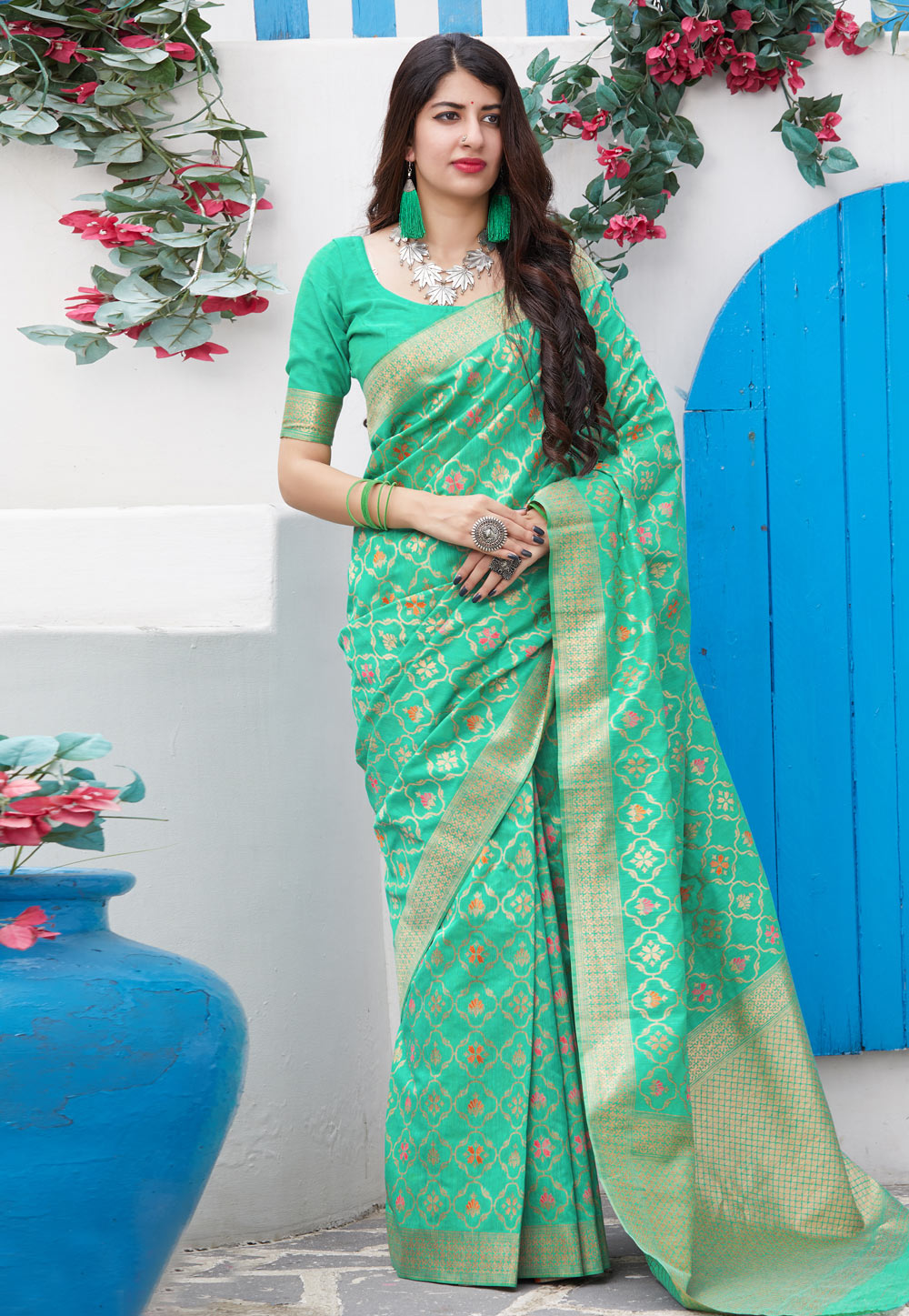 Green Silk Festival Wear Saree 209365
