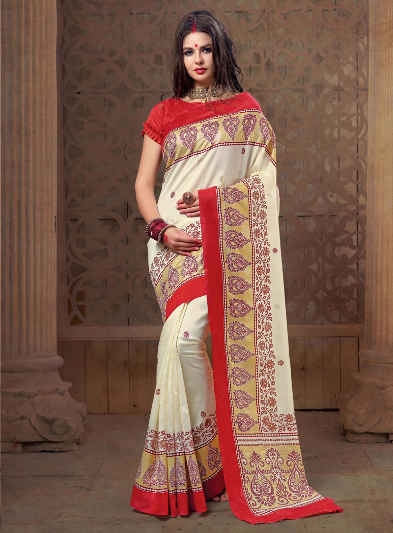 Off White Silk Saree With Blouse 126855