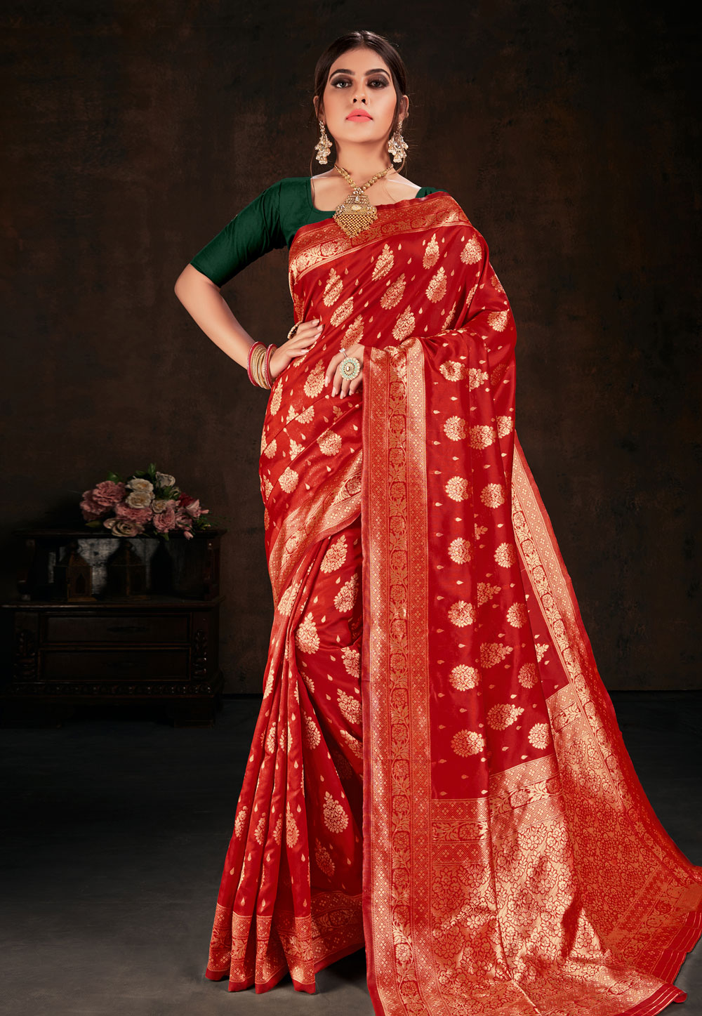 Red Banarasi Silk Festival Wear Saree 210669