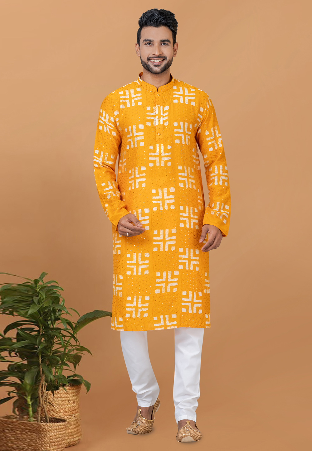 Orange Chanderi Kurta Pajama 275813