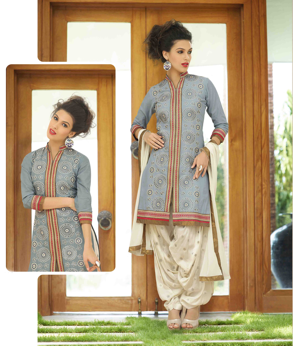 Grey Cotton Punjabi Suit 48425
