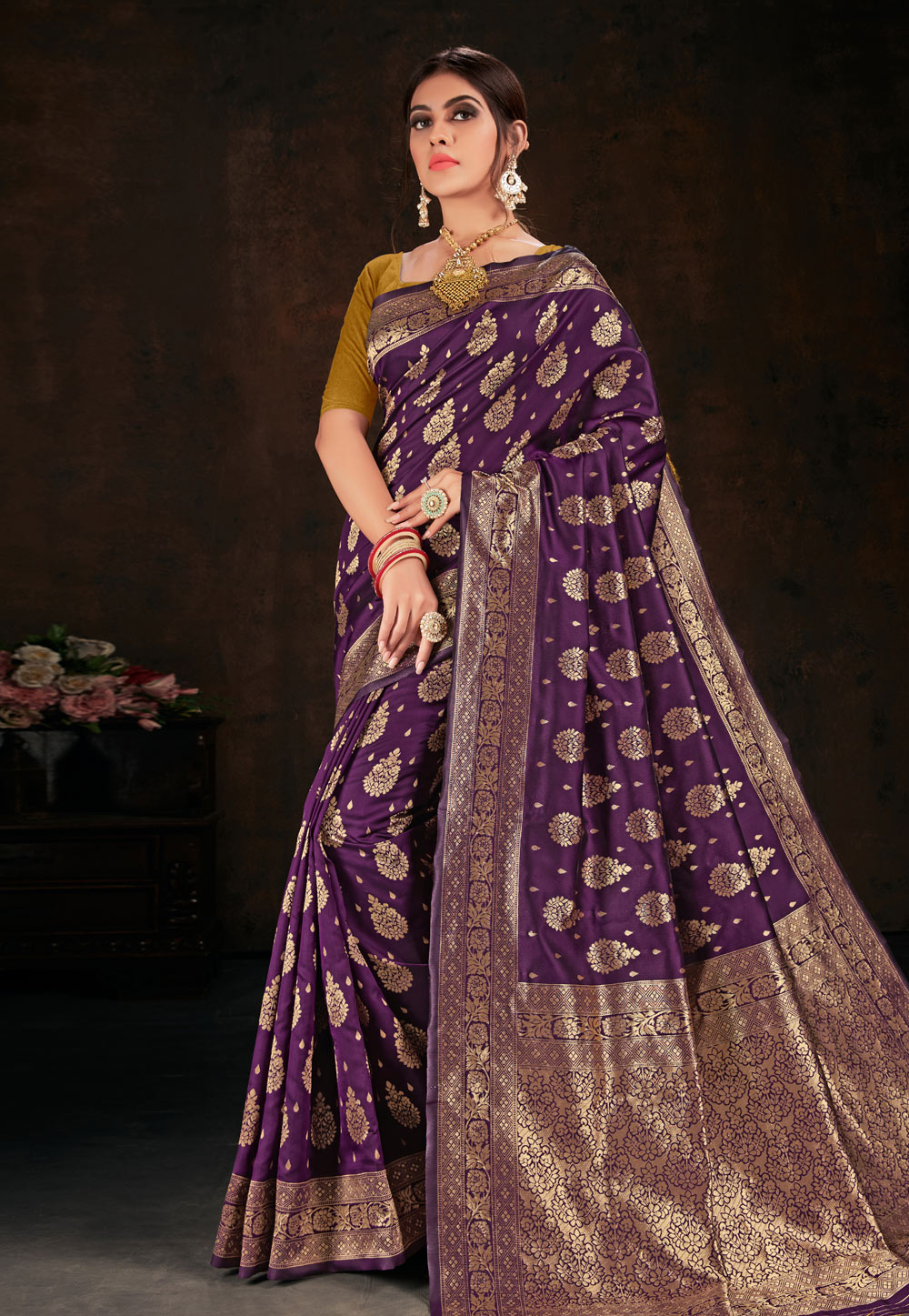 Purple Banarasi Silk Saree With Blouse 210670