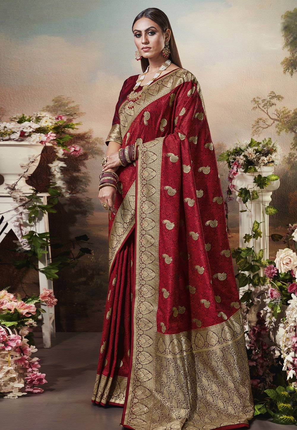 Maroon Banarasi Silk Festival Wear Saree 211071
