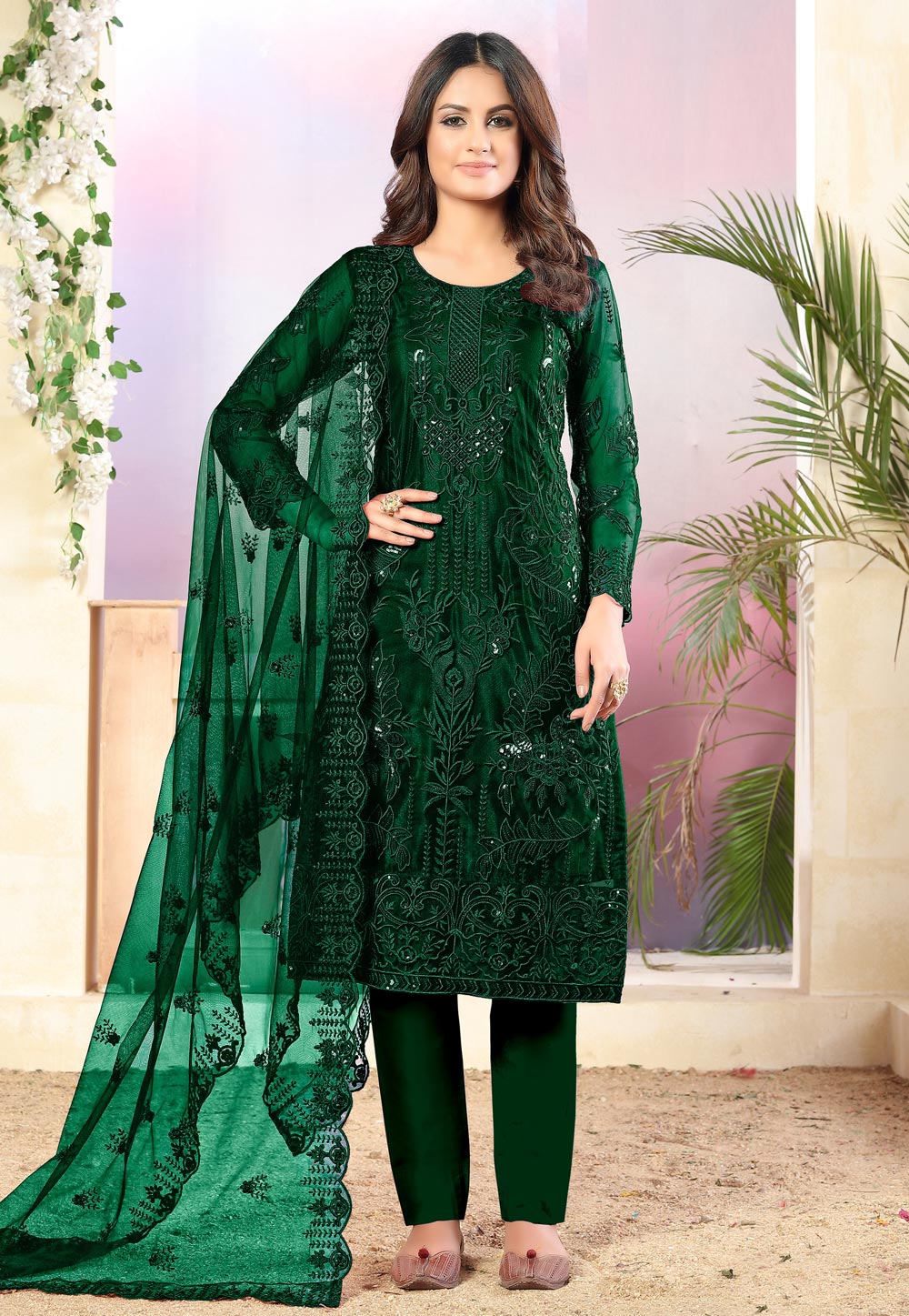 Green Net Pant Style Suit 211750