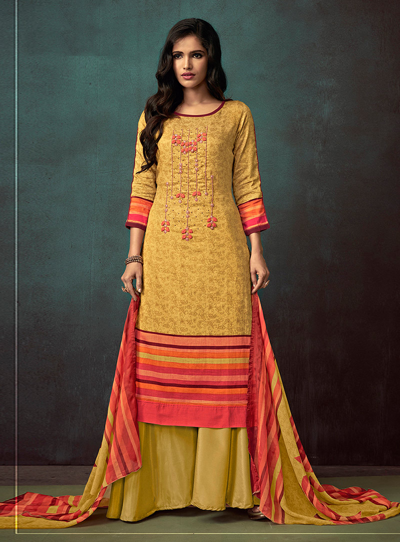 Mustard Cotton Kameez With Palazzo 140101
