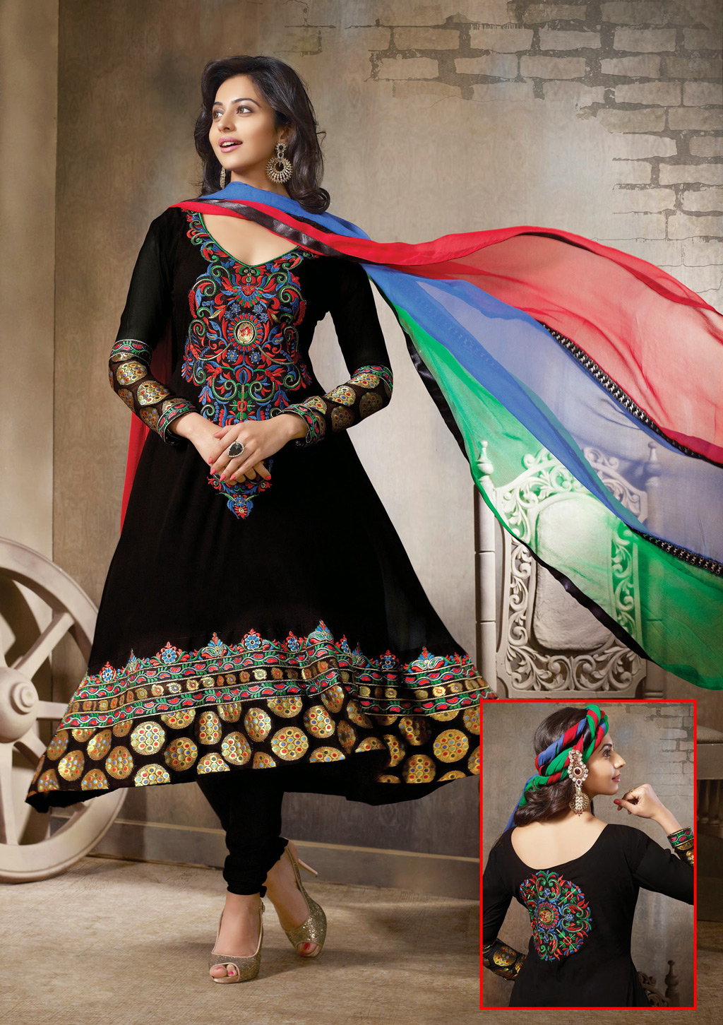 Rakul Preet Sing Black Embroidered Party Wear Salwar Suit 33138