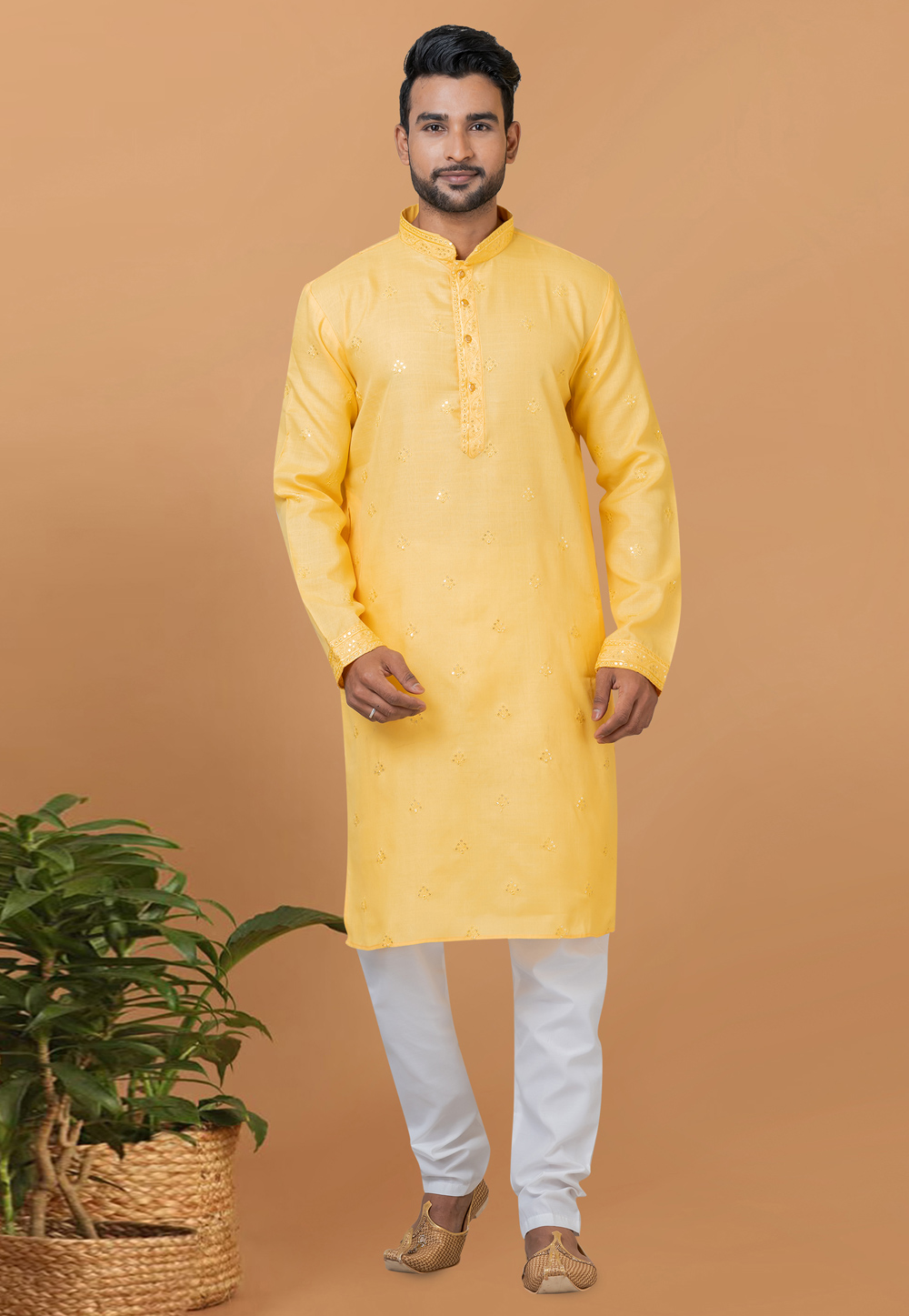 Yellow Cotton Kurta Pajama 275820