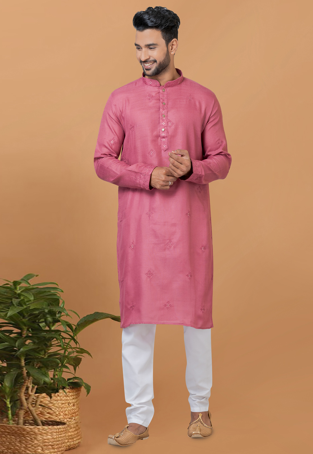 Pink Cotton Kurta Pajama 275821