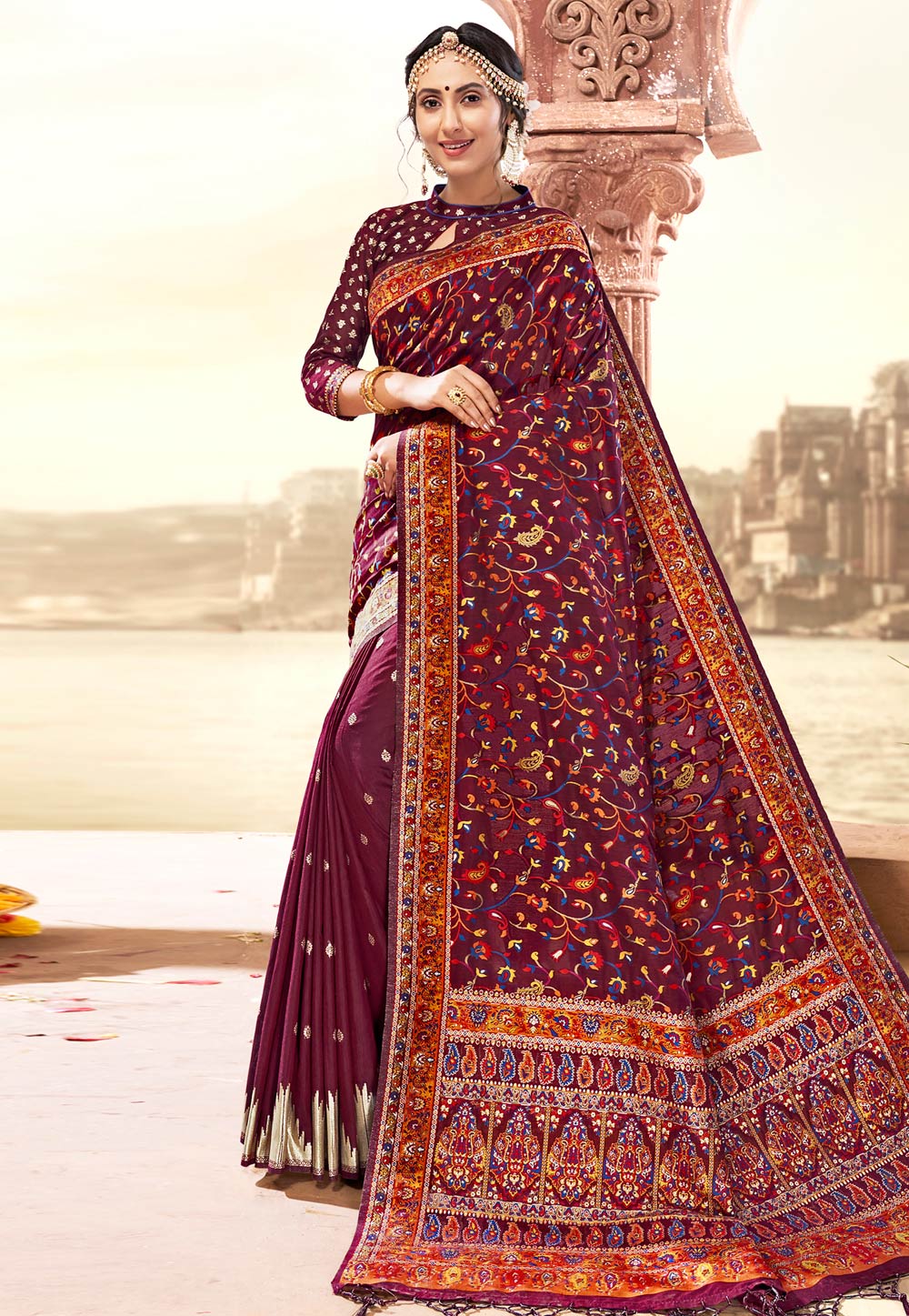 Purple Banarasi Silk Saree With Blouse 213669