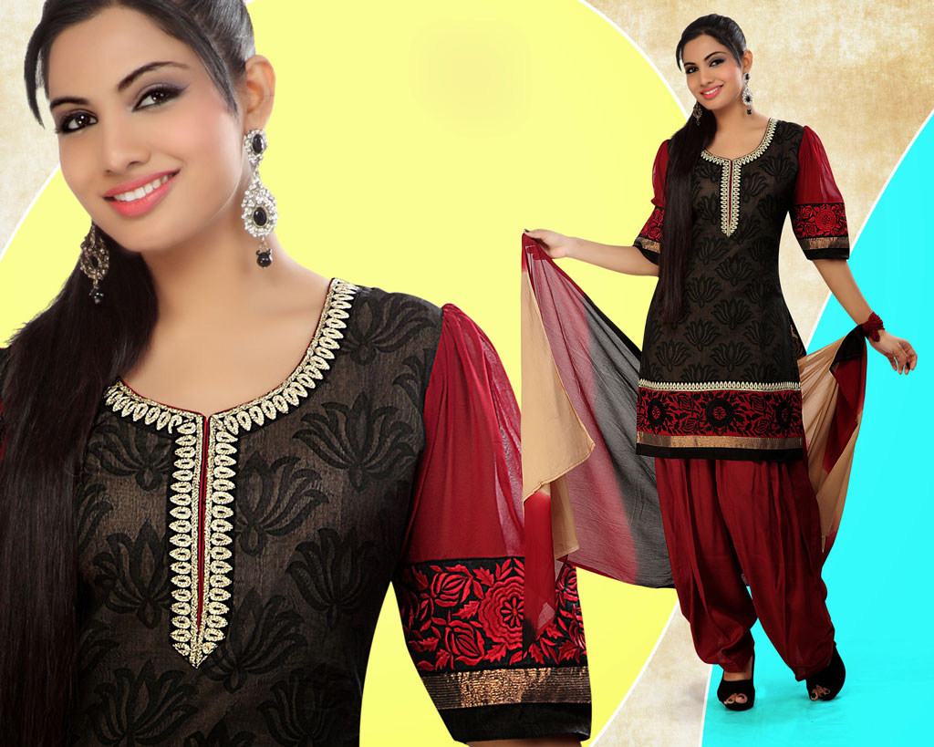 Black Cotton Punjabi Salwar Suit 33395