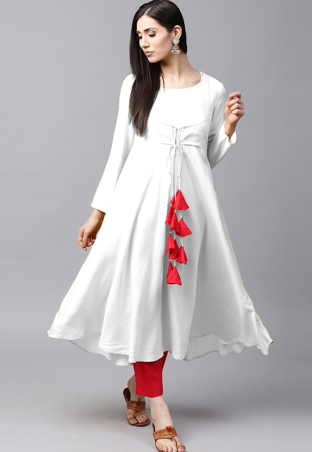 White Rayon Readymade Kameez With Pant 204937