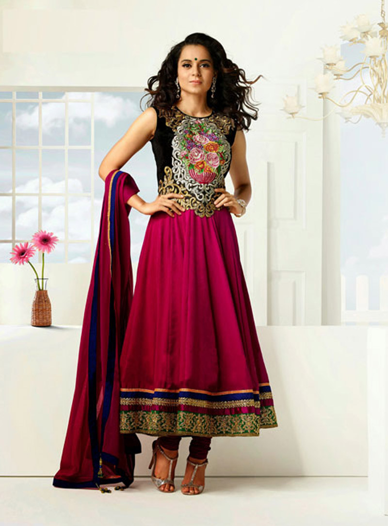 Kangana Ranaut Pink Embroidered Silk Designer Salwar Kameez 33428