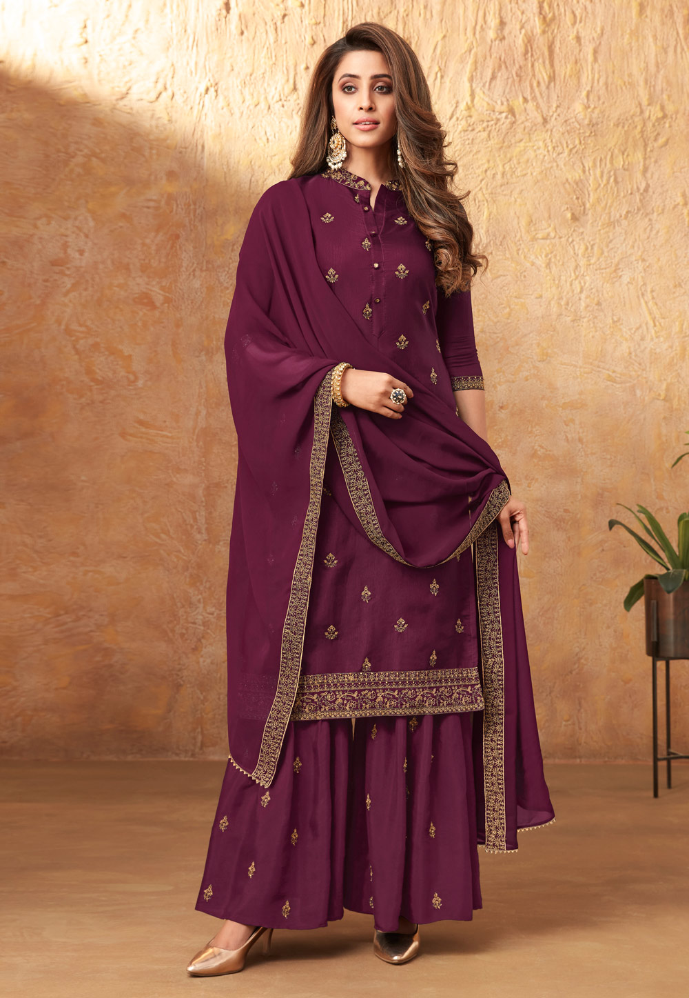 Purple Silk Sharara Suit 232312