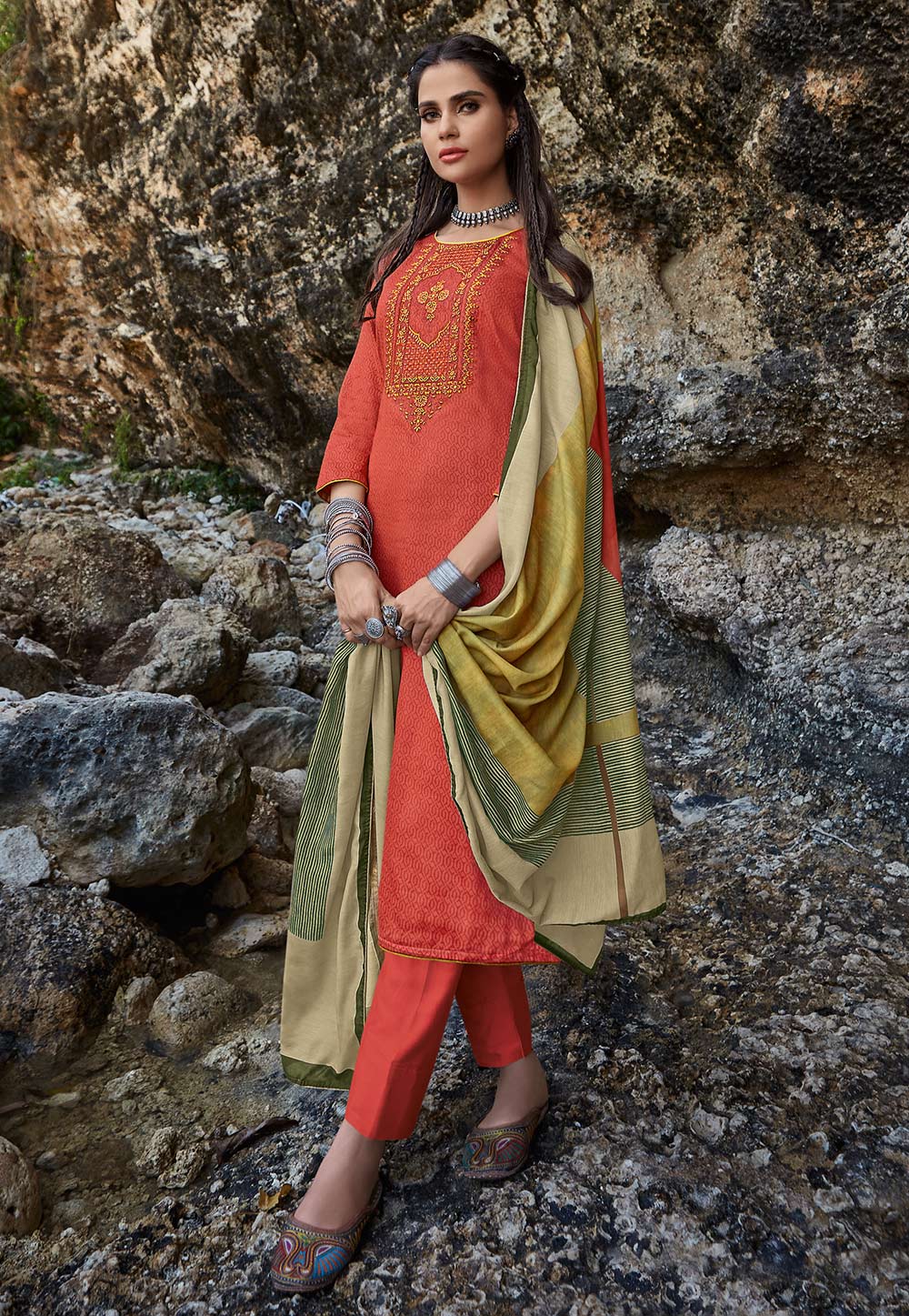 Red Cotton Kameez With Pant 199109