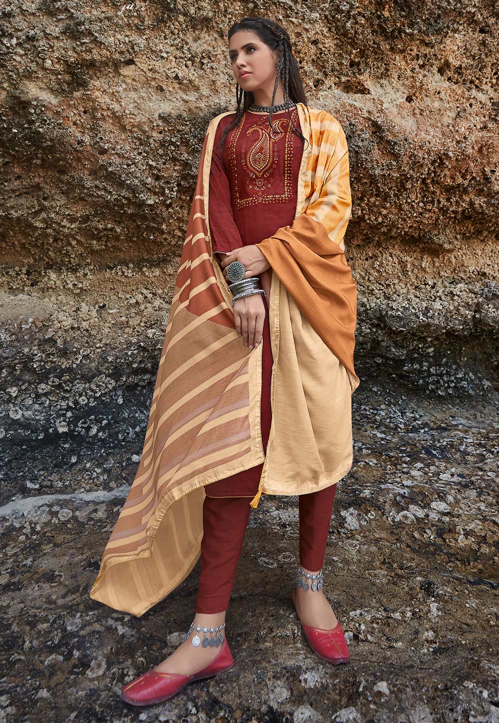 Maroon Cotton Kameez With Pant 199113