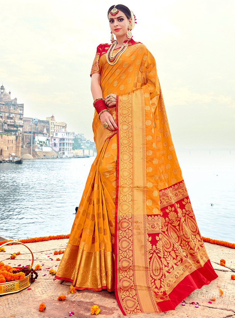 Mustard Banarasi Silk Festival Wear Saree 130970