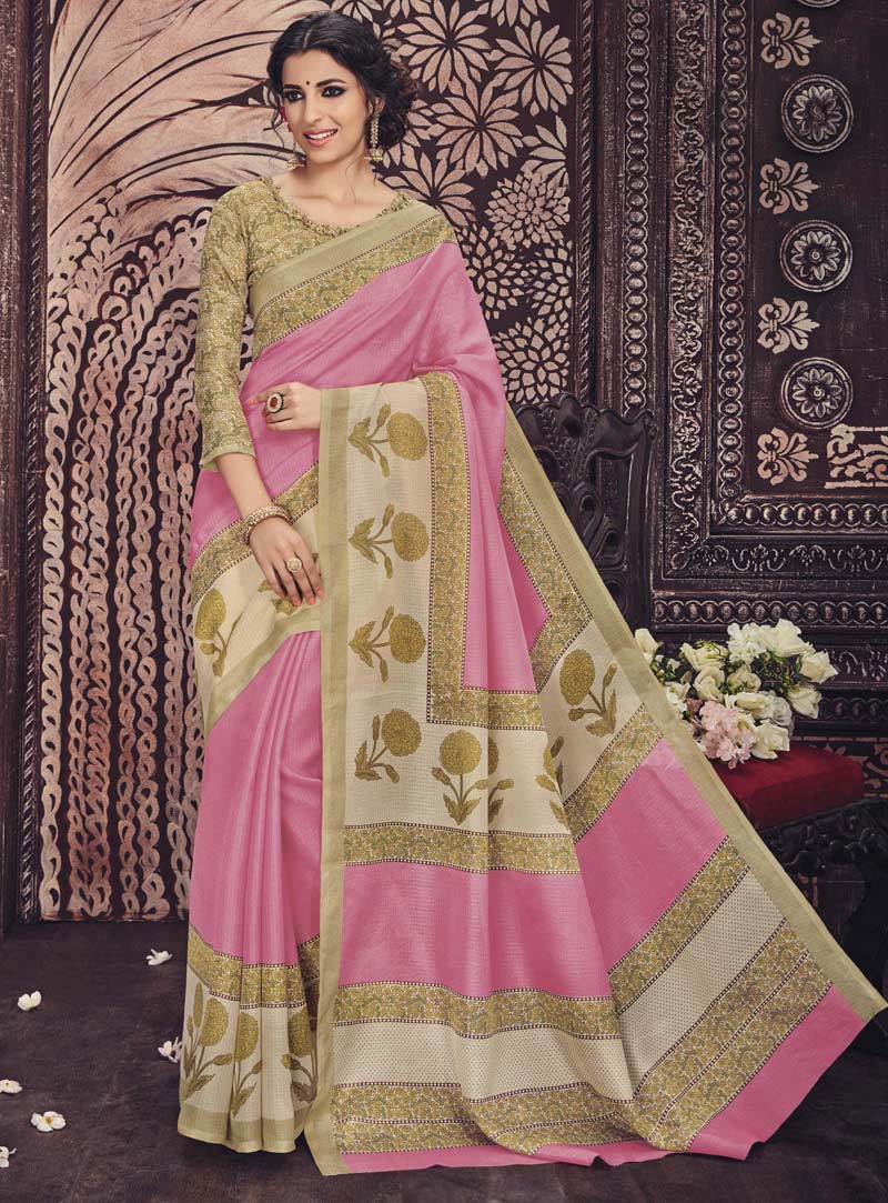Pink Art Silk Saree With Blouse 86647