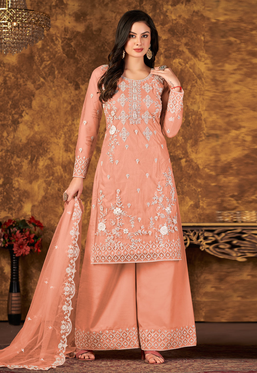 Peach Net Pakistani Suit 251923