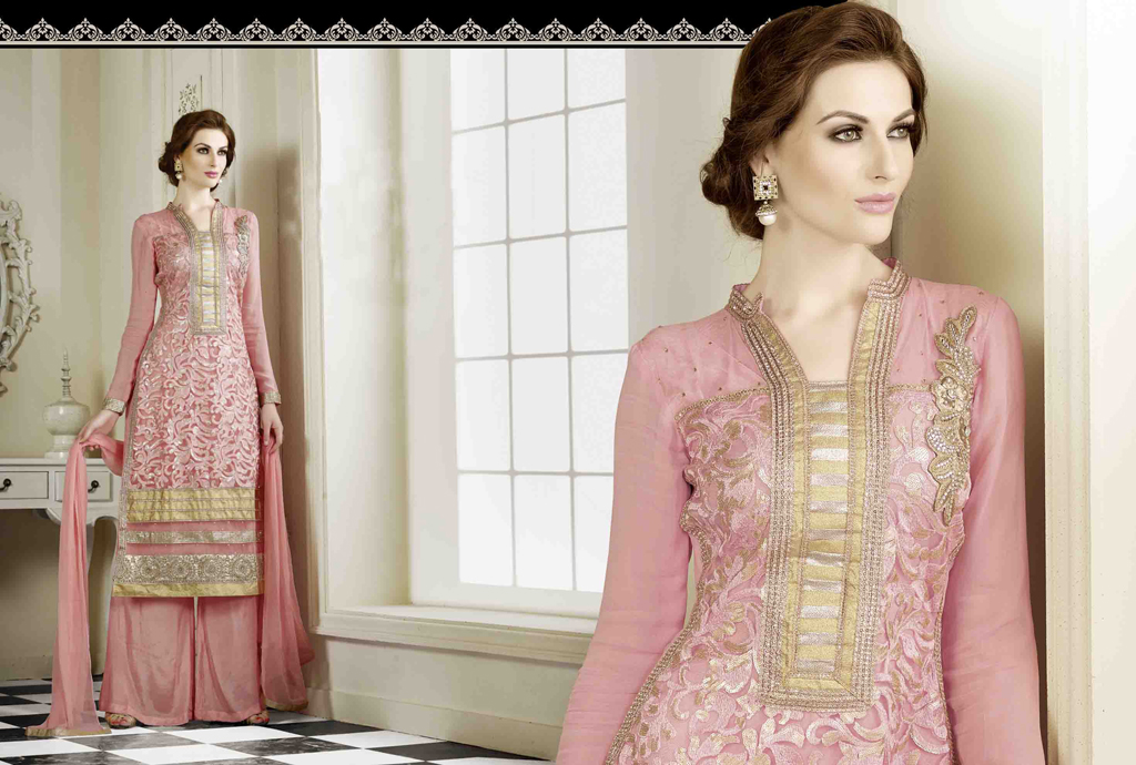Pink Georgette Palazzo Style Suit 54392