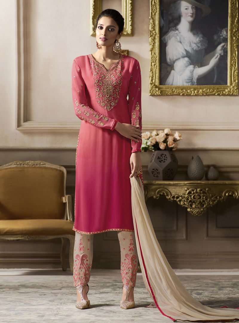 Pink Georgette Pakistani Style Suit 127276