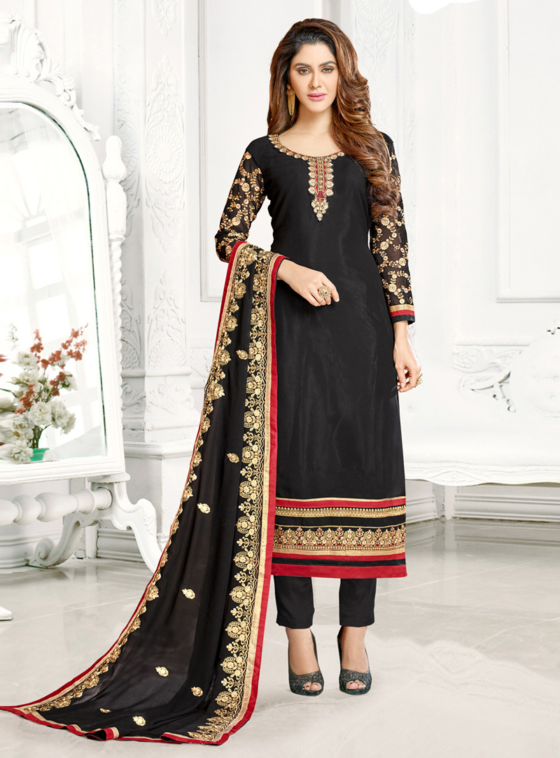 Black Georgette Pakistani Style Suit 131649