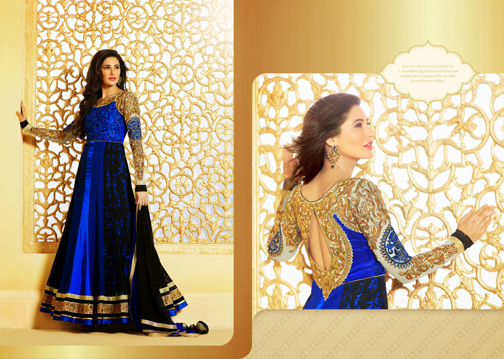 Nargis Fakhri Blue and Black Resham Work Designer Salwar Suit 33867