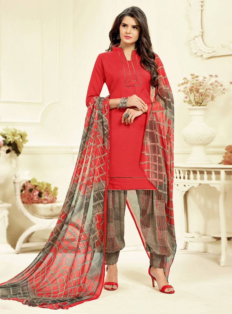 Red Cotton Punjabi Suit 127549
