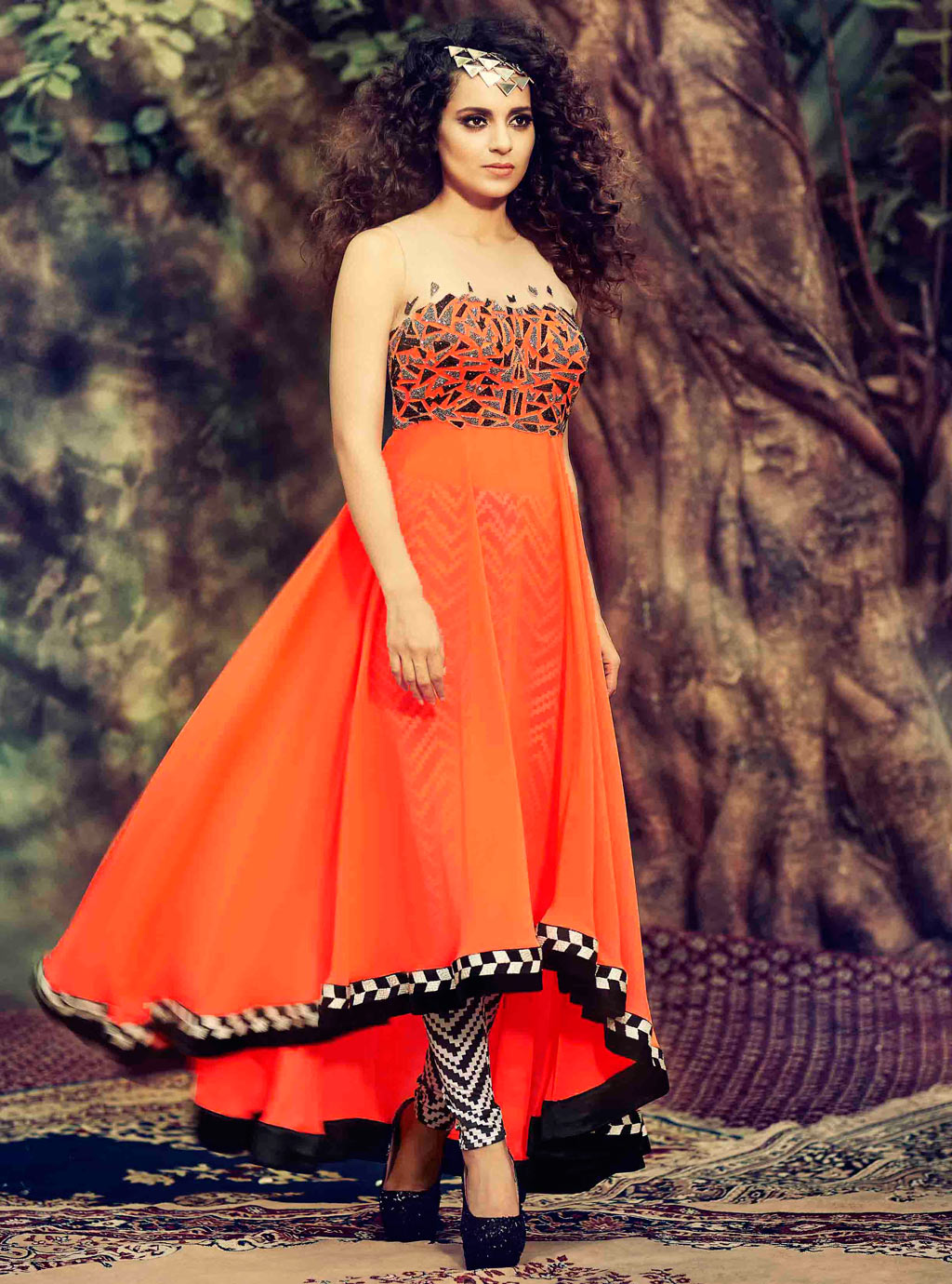 Kangana Ranaut Orange Georgette Designer Anarkali Suit 55842