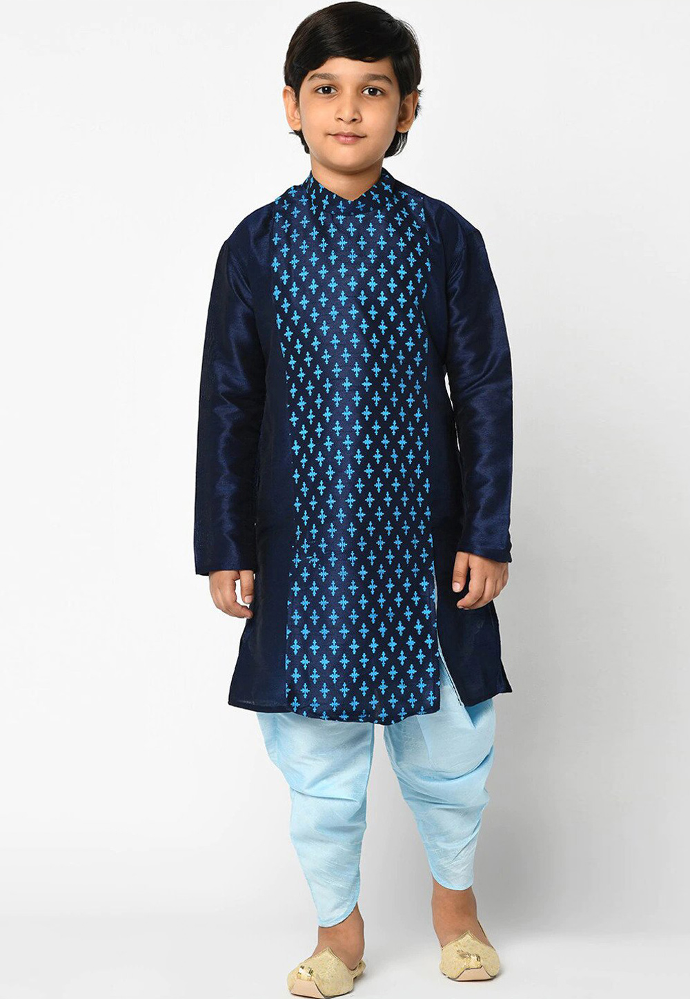 Navy Blue Dupion Silk Kids Dhoti Kurta 232955