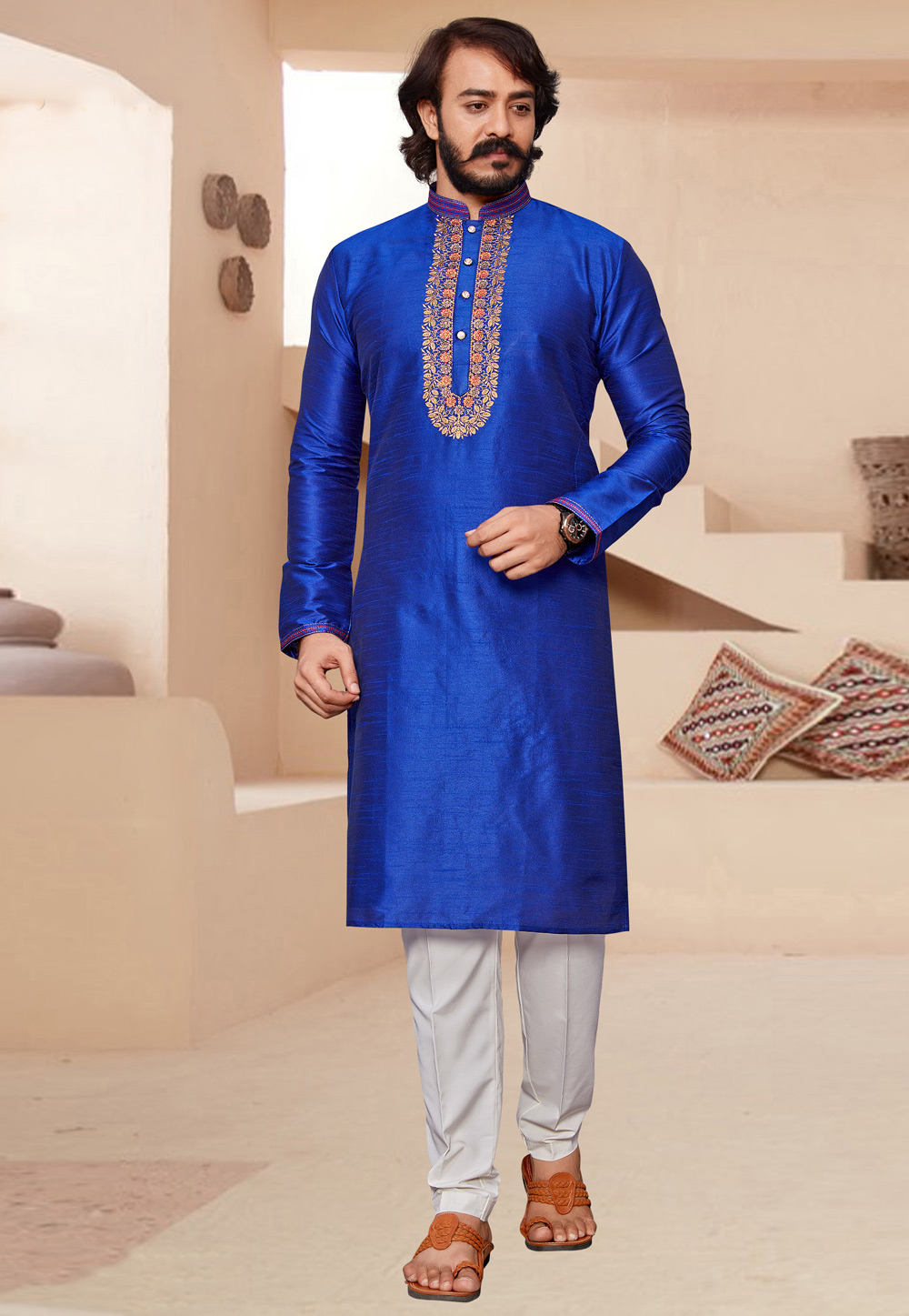 Blue Art Silk Kurta Pajama 232725