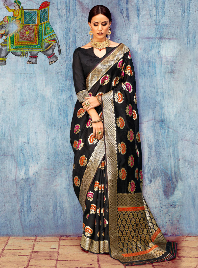 Black Silk Festival Wear Saree 108494