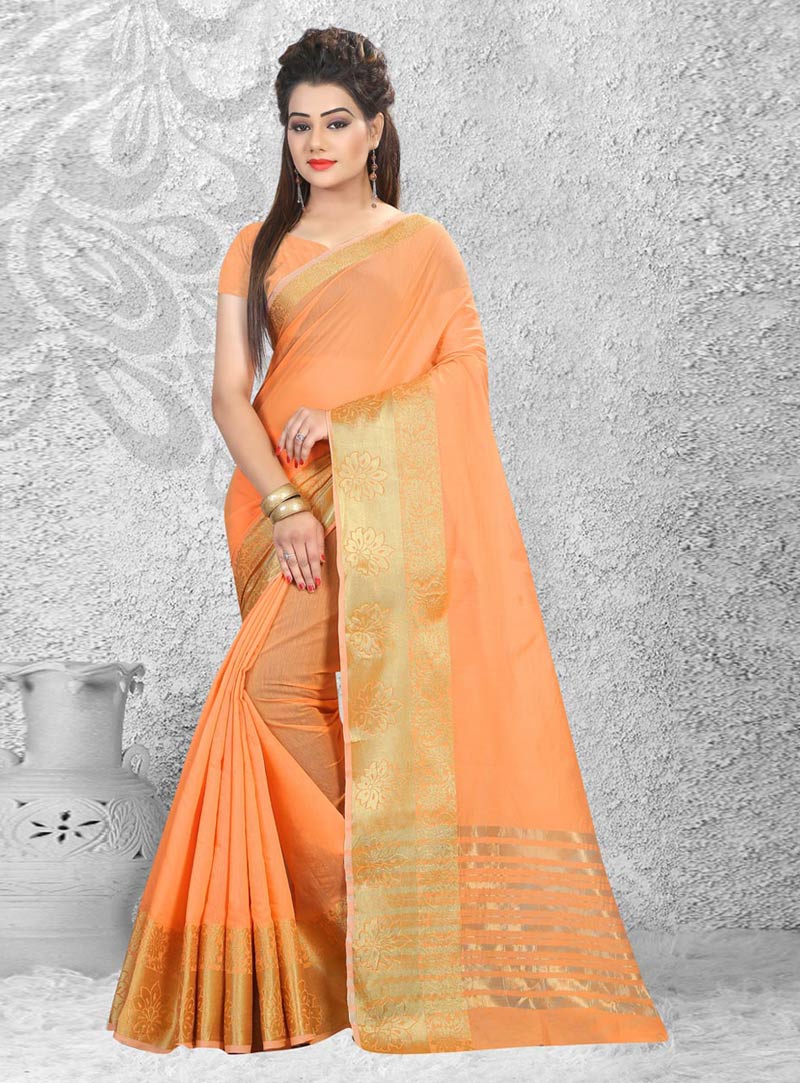 Orange Cotton Silk Saree With Blouse 77765