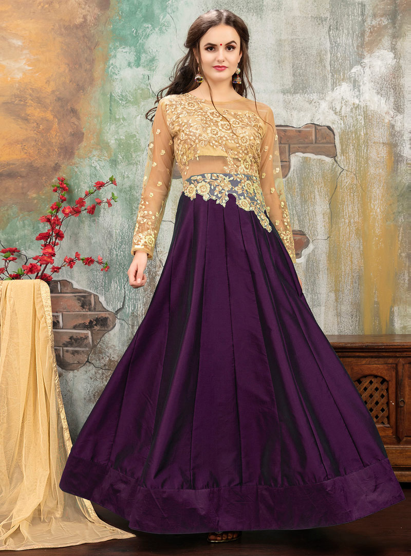 Purple Taffeta Silk Long Anarkali Suit 99233