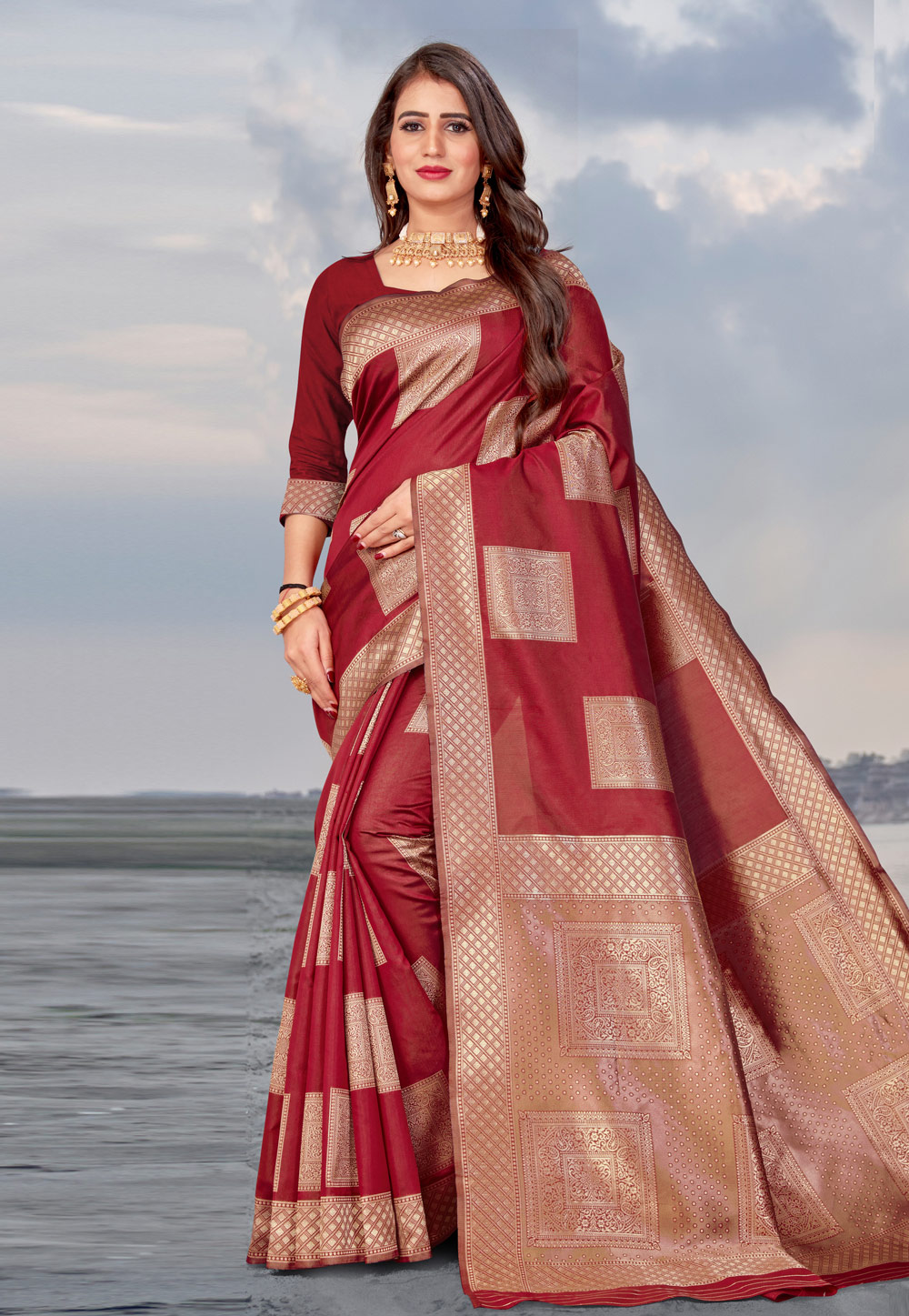 Maroon Banarasi Silk Festival Wear Saree 217068