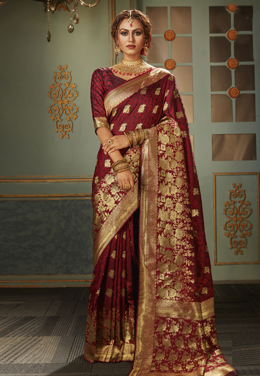 Maroon Banarasi Silk Festival Wear Saree 211073