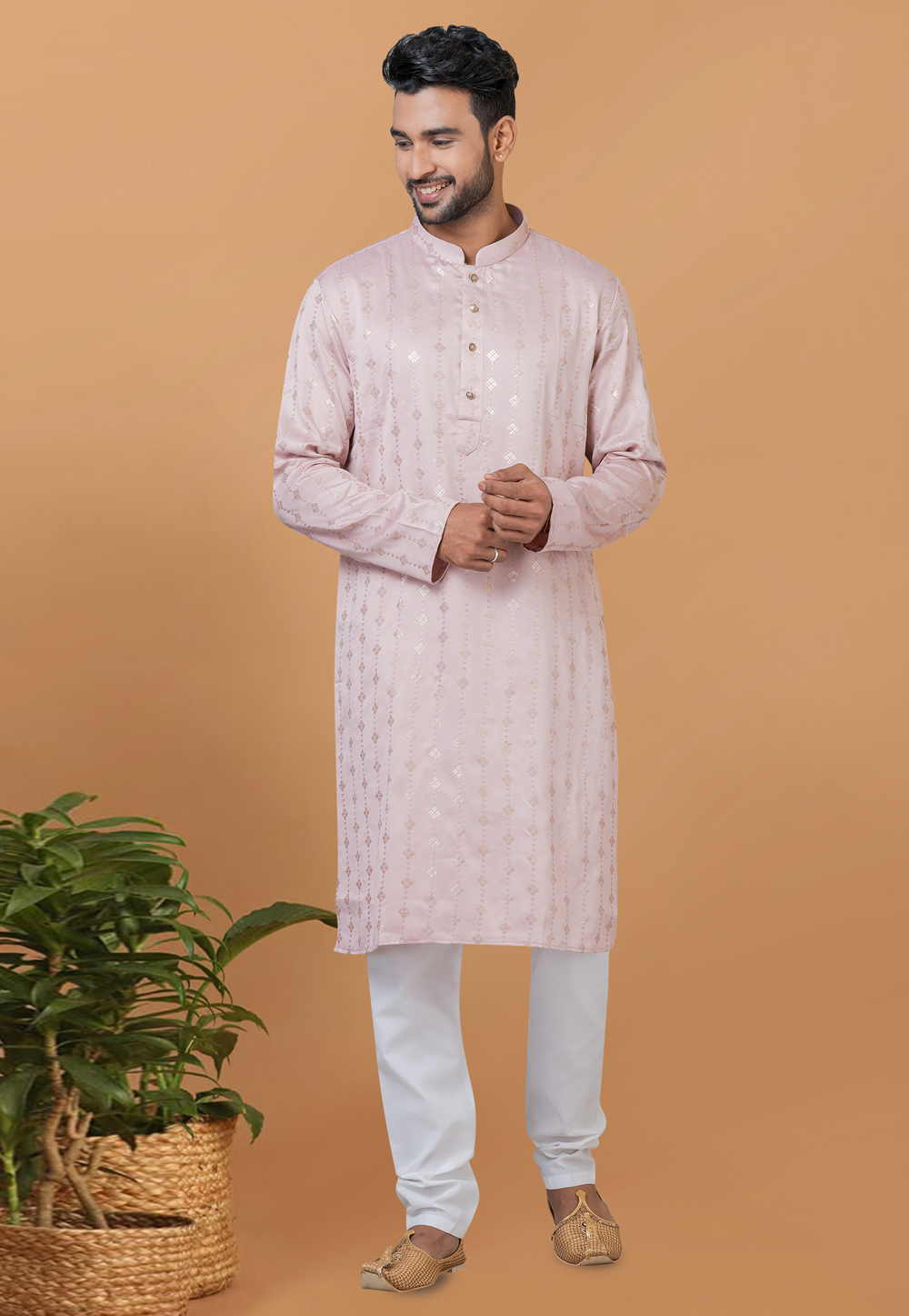 Light Pink Silk Kurta Pajama 276115