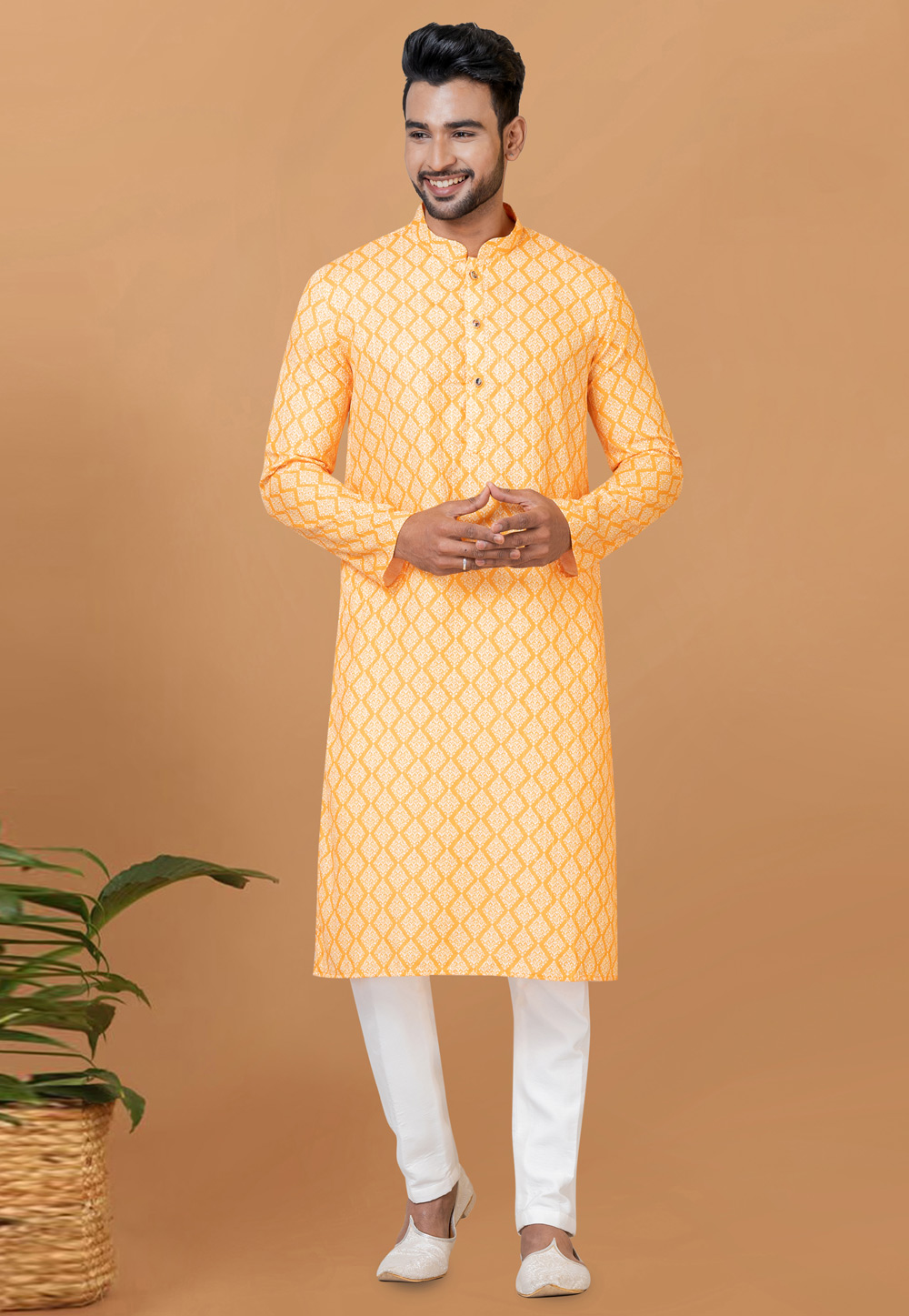 Yellow Cotton Kurta Pajama 273057