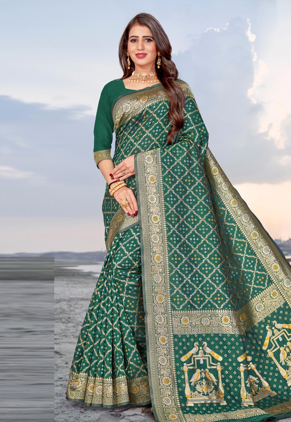 Green Banarasi Silk Saree With Blouse 217071