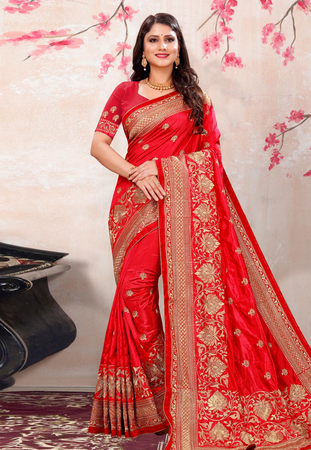 Red Silk Festival Wear Saree 207072