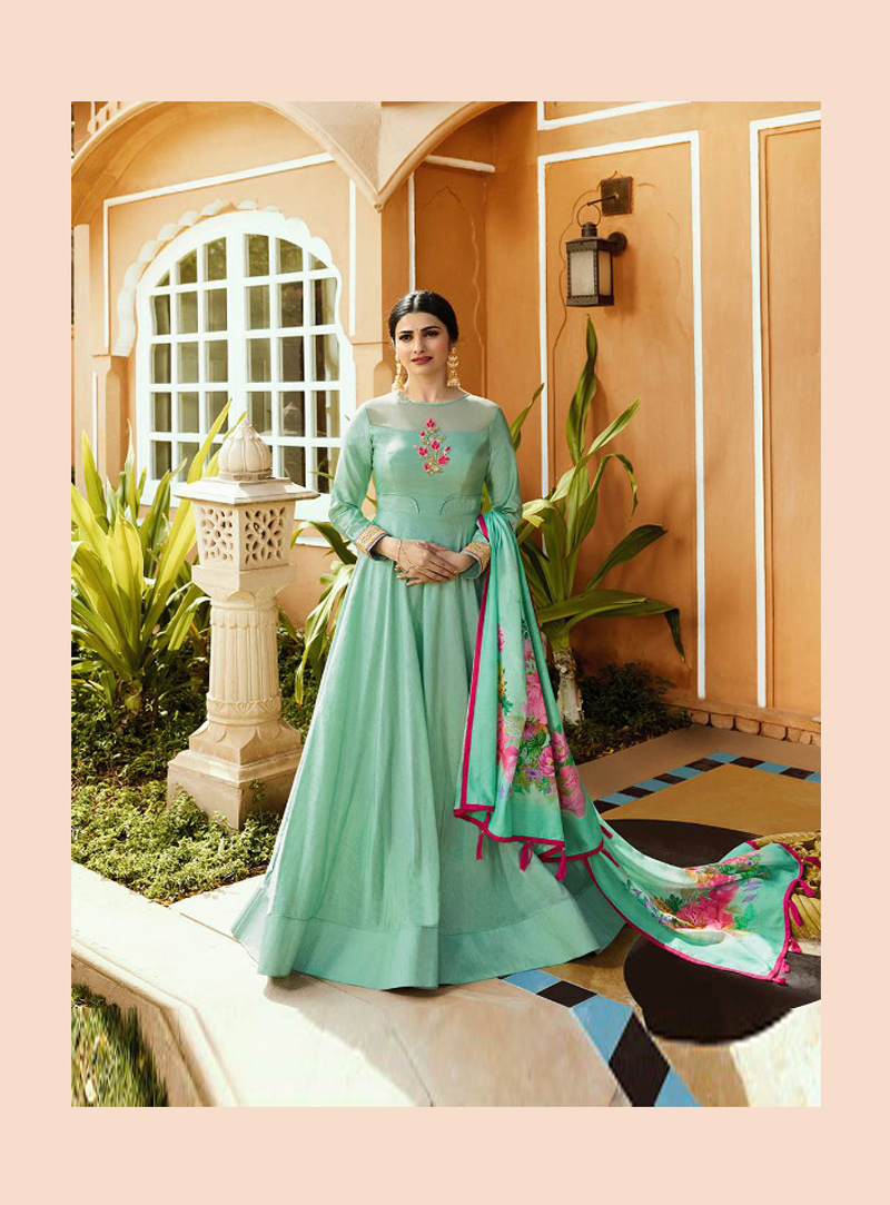 Prachi Desai Sea Green Silk Anarkali Suit 133527