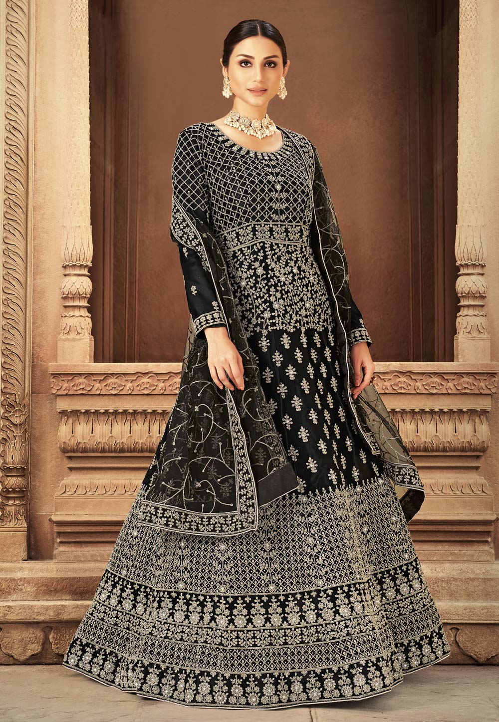 Black Net Abaya Style Anarkali Suit 248362