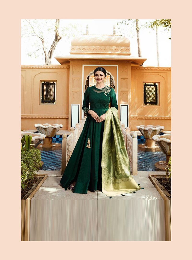 Prachi Desai Green Silk Anarkali Suit 133528
