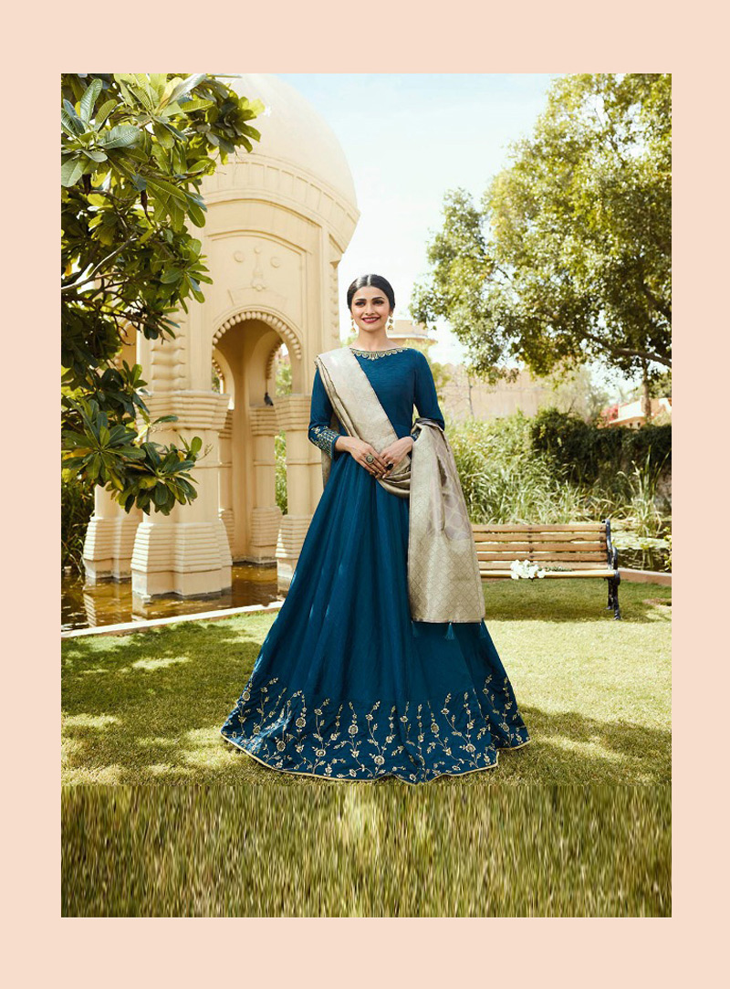 Prachi Desai Navy Blue Silk Anarkali Suit 133529