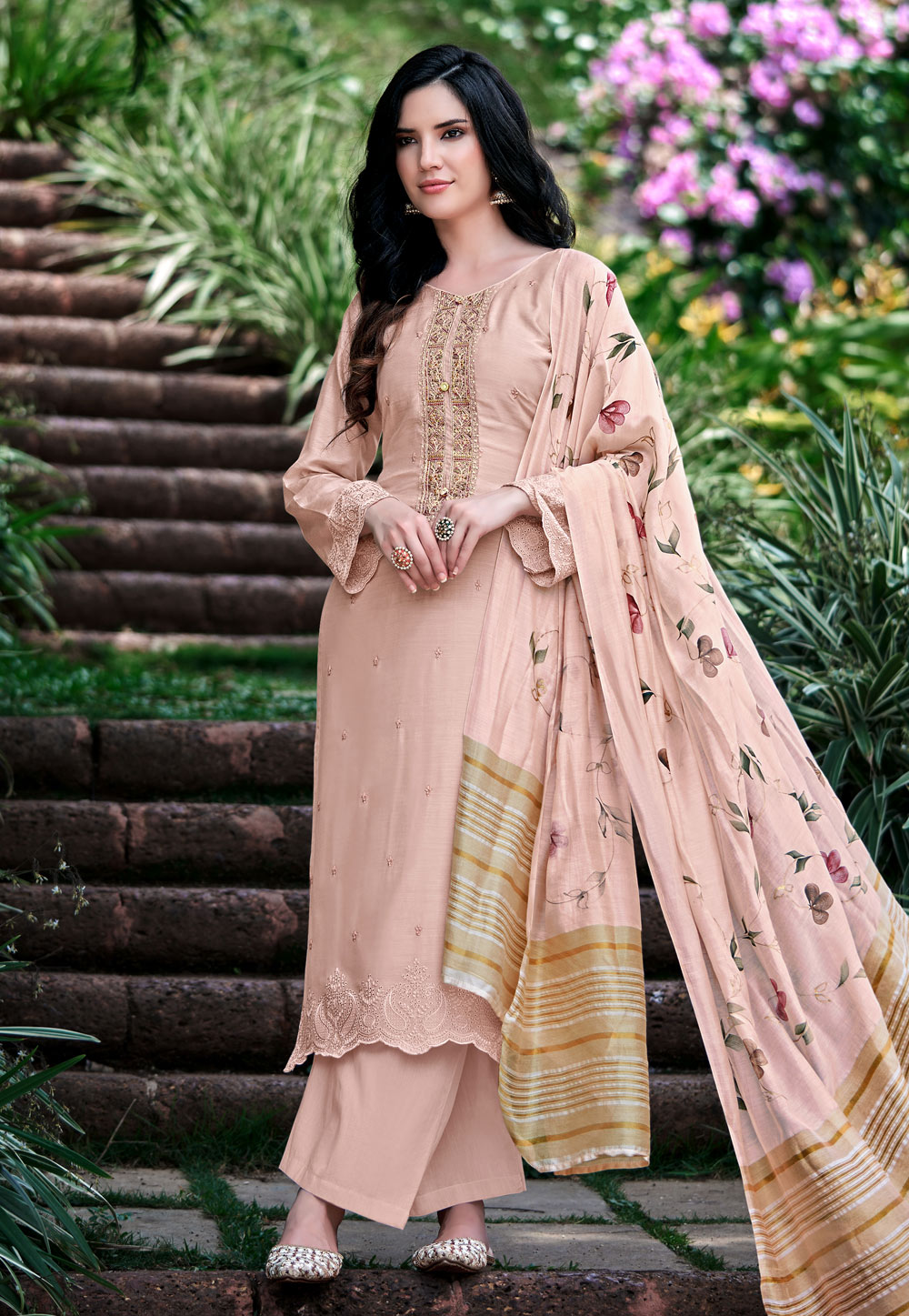 Pink Cotton Silk Pakistani Palazzo Suit 247109