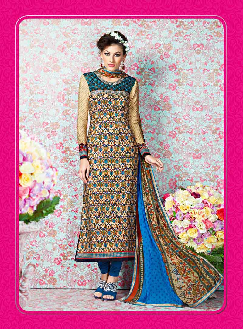 Beige Crepe Pakistani Style Suit 67033