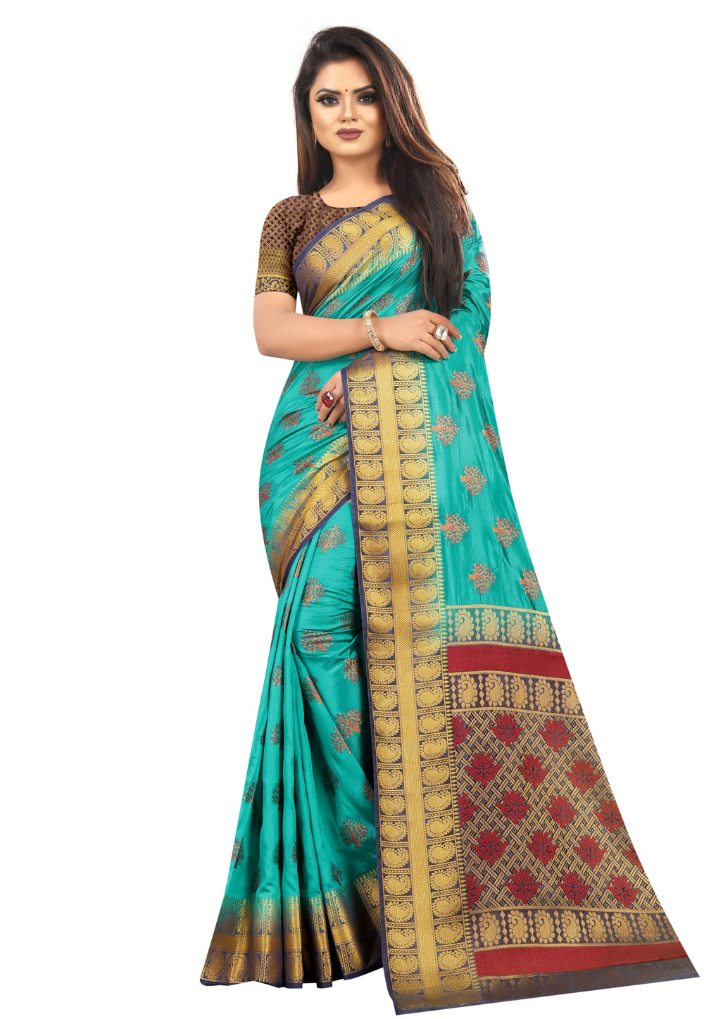 Turquoise Silk Saree With Blouse 214185